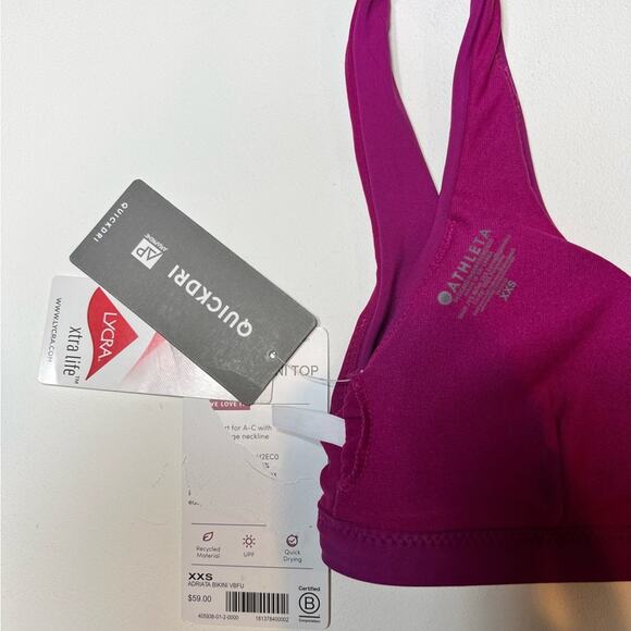 NWT Athleta Adriata Bikini Top Swim Twist Braid Ruche Fuchsia Magenta XXS - Picture 13 of 14